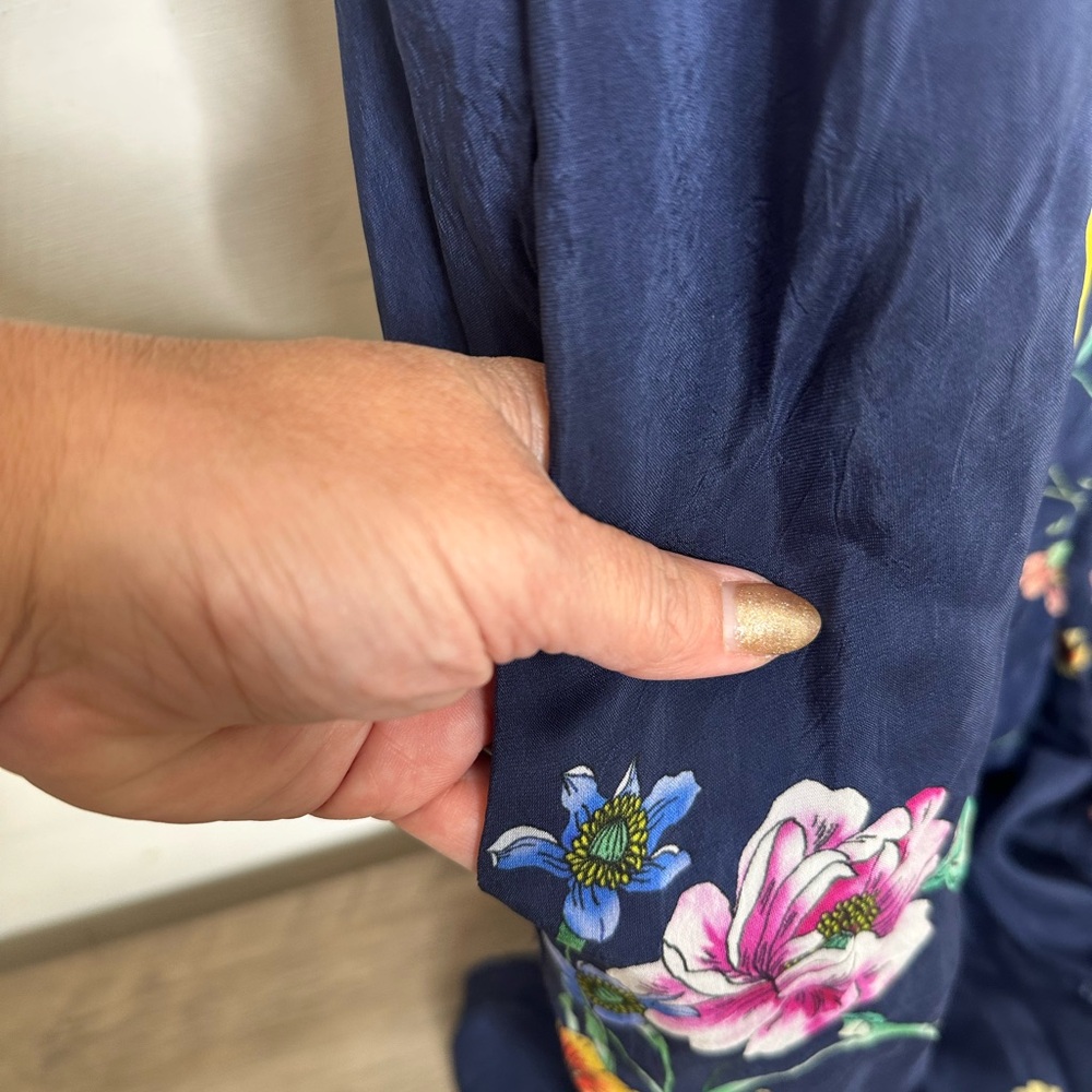 Johnny Was Embroidered Boho Maxi Jumper Dress Navy Blue Floral Rayon Size Medium - Picture 3 of 7